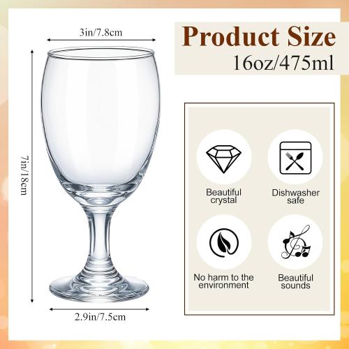 Patelai Set of 6 Water Goblet, 16 oz Clear Drinking Glasses Bulk Dishwasher Safe, Stemmed Water Glass for Juice Wine Beer Tea Sangria Cold Beverages, Reusable Glassware for Home Party Restaurant