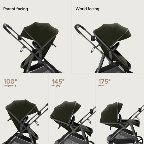Mompush Wiz 2 in 1 Baby Stroller with Infant Pramette Mode, One Hand Fold Convertible Newborn to Toddler Stroller with Reversible Seat and Large UPF 50  Canopy