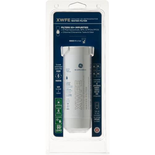 GE XWFE Refrigerator Water Filter, Genuine Replacement Filter, Certified to Reduce Lead, Sulfur, and 50  Other Impurities, Replace Every 6 Months for Best Results, Pack of 1
