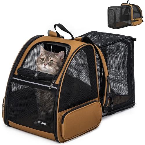 Cat Backpack，Expandable Cat Carrier Backpack, Dog Backpack Carrier and Pet Carrier Backpack, Suitable for Cats, Dogs Kitten or Small Dogs, Travel Friendly Puppy Cats Bag (Brown)