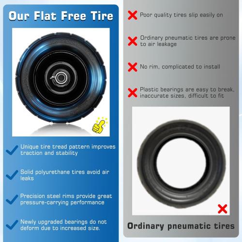BLACK 11x6.00-5 Flat Free Tire,2 Pack 11x6.00-5 Tires for Zero Turn Mower With 3/4 & 5/8 or 1/2” Bearing,6-8 Centered Hub,11x6-5 Lawn Mower Tires Flat Free,Load 400lbs