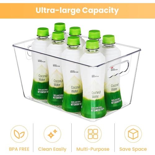 YIHONG 6 Pack Clear Pantry Organizer Bins, Plastic Containers with Handle for Kitchen,Freezer,Cabinet,Closet,Bathroom Under Sink Storage