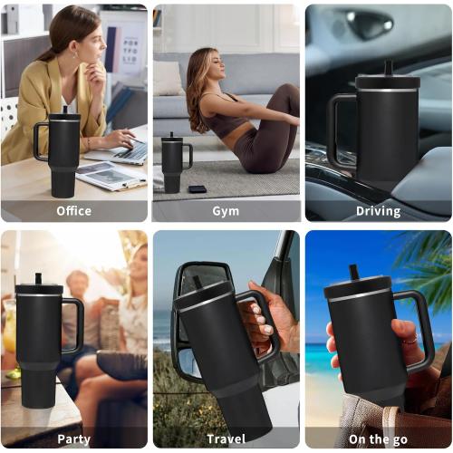 Tcamp 40 oz Flip Straw Leak Proof Lid for Stanley Quencher H2.0, Silicone Tumbler Replacement Lid for Stanley Cup Accessories, Spill Proof Straw Cover for Tumbler Accessories (Black)