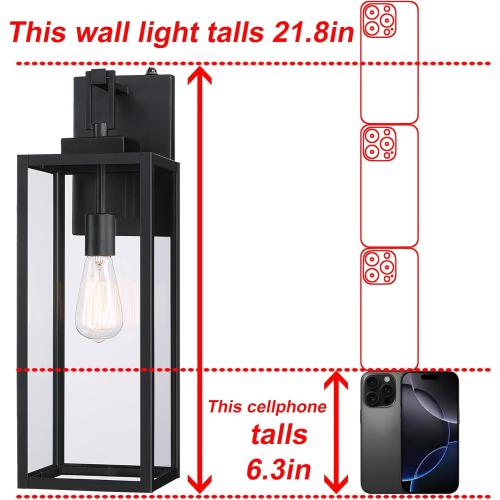 22 Inch Outdoor Wall Light Dusk to Dawn, Extra Large Wall Lantern for House Exterior Wall Sconce with Sensor, Photocell Porch Light for House Outside Garage Patio Lighting, E26 Socket, 1 Pack