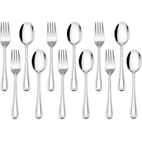 E-far 12-Piece Toddler Silverware, Stainless Steel Kids Utensils Forks and Spoons, Children Safe Metal Cutlery Set for Self Feeding, Mirror Polished & Dishwasher Safe, 6 Forks & 6 Spoons