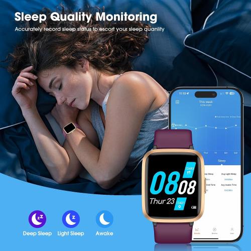 Color Red Fitness Tracker, Fitness Watch with Blood Oxygen, Blood Pressure & Heart Rate Monitor, Steps Calories Counter, Sleep Monitor, Pedometer 50 Meters Waterproof, Smart Watch for Android iPhones