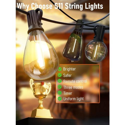 luckystyle 100FT LED Outdoor String Lights with Remote, 35  1 Shatterproof Bulbs Waterproof and Dimmable Patio Lights for Porch, Garden, Backyard, Deck, Balcony, 2700K Hanging Lighting