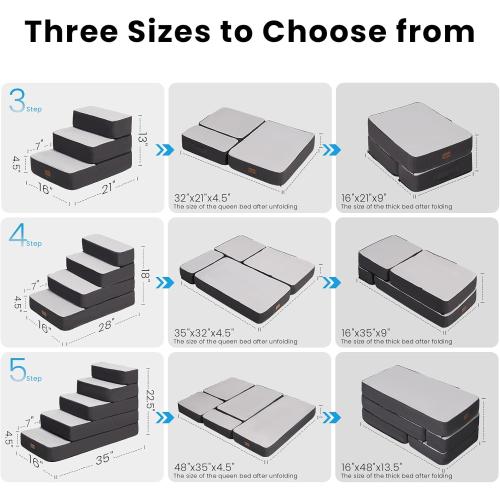5-Step Adjustable Dog Stairs for High Beds, Dog Steps for Small Dogs and Cats, Foldable Pet Stairs for Bed Climbing, Non-Slip Pet Step Indoor, Grey