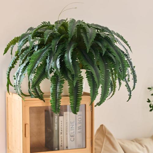 2 Pcs 50 Artificial Ferns for Outdoors with 96 Fronds & Ground Spike | Large Fake Ferns Artificial Boston Ferns Artificial Plants Large Faux Plants for Porch Garden Home Office Decor