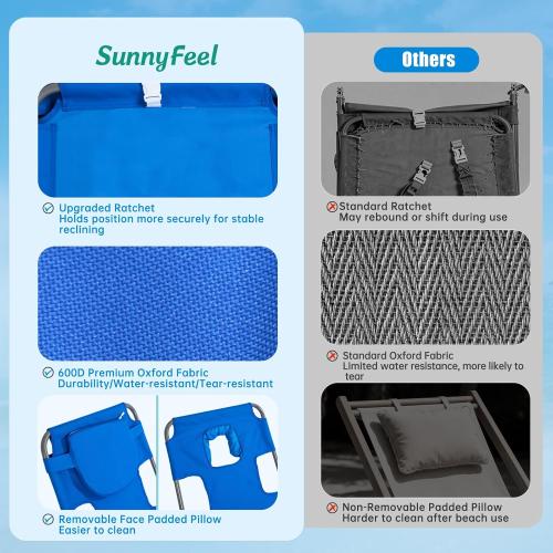 SUNNYFEEL Lay Flat Tanning Chair with Face Down Hole & Arm Slots, Backpack Beach Lounge Chair, 5-Position Folding Sunbathing Chair, 300 LBS Heavy Duty, 72 L x 22 W for Beach, Pool, Camping