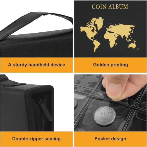 Coin Collection Book Holder Organizer, Fireproof Coin Collection Album Holder for Collectors, Coin Holder Book, 200 Pockets Coin Collecting Album & 30 Sleeves Money Storage Case