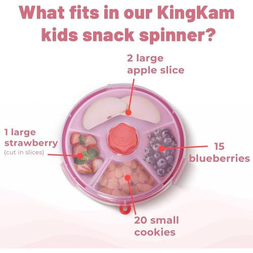 KingKam Kids Snack Spinner Containers, Reusable Toddler Spin Snack Container Box with 4 Compartments & Lid, Travel On-The-Go Snacking, BPA Free | Dishwasher Safe | Strap and Sticker (GREEN AND BLUE ?