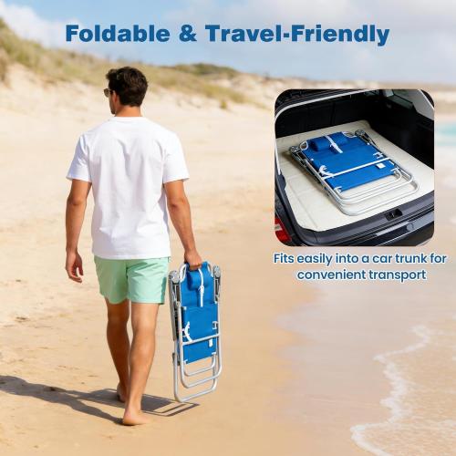 SUNNYFEEL Oversized Tall Folding Beach Chair Lightweight, 17 Portable Sand Chair for Adults Heavy Duty 500 LBS with Cup Holders, Foldable High Camping Lawn Chairs for Camp/Outdoor/Picnic/Sports