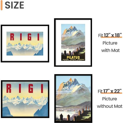 upsimples 17x22 Picture Frame, Display Pictures 12x18 with Mat or 17 x 22 Without, Wall Hanging Poster Frames, Black, 1 Pack