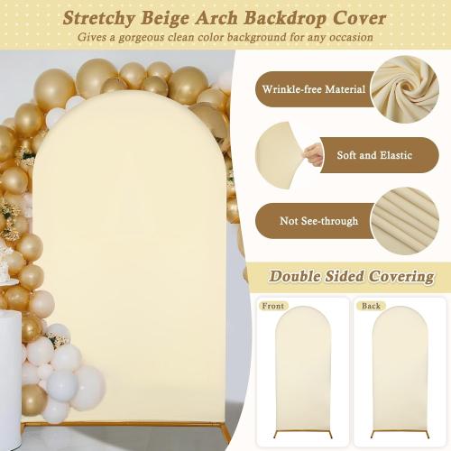 7.2FT Arch Backdrop Cover, Beige Spandex Arch Cover Stretchy Backdrop Stand Cover with Balloon Tying Tools for Wedding Ceremony Baby Shower Birthday Party Photo Background Arch Decorations