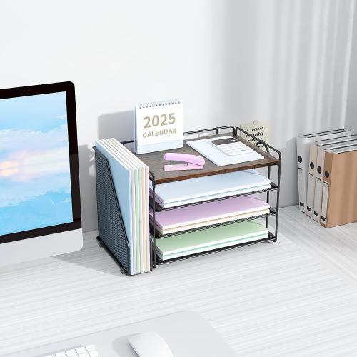 Spacrea 4 Tier Paper Organizer for Desk with File Organizer