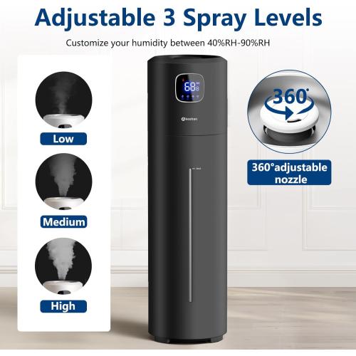 Large Humidifiers for Bedroom, 9L/2.5Gal Ultrasonic Cool Mist, Top Fill Easy Clean with 350ML/H Mist Speed, Quiet, Suitable for Kids Room Plant Yoga Office Study Room Living (Black, Round)