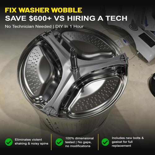 DC97-17004B Washer Flange Shaft Assembly with 6-Pack DC60-40137A Spider Hex Bolts - Compatible with Samsung Washing Machines - Replaces DC97-17004A/C/D/E, AP5800144, 4000061, PS8764285
