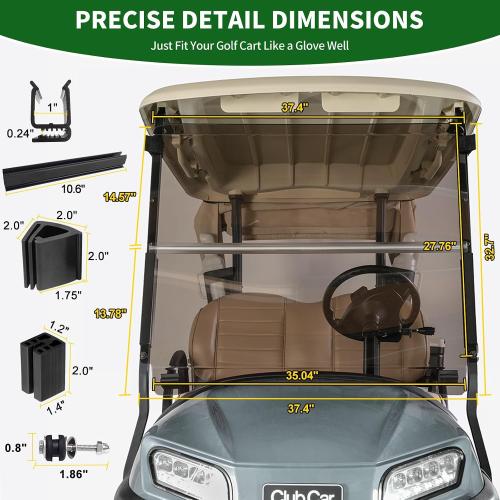 Golf Cart Foldable Windshield 3/16 (5MM) Thicken Only Fits Club Car Precedent 2004 , Tempo 2017 , Onward 2017 , 1×1 Struts Rail Front Folding Acrylic Windshield Replacement - Tinted