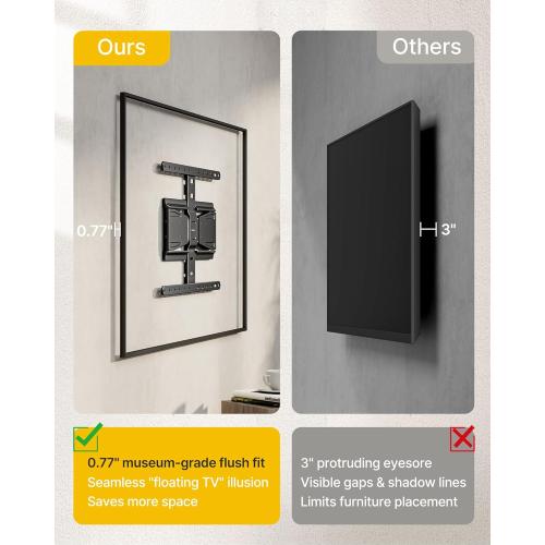 monTEK 0.77 Ultra Slim TV Wall Mount for 43-90 Inch TVs, Swivel & Tilt & Leveling & Extension Wall Mount TV Bracket with Articulating Dual Arms, Low Profile Full Motion tv Mount, 4X Weight Tested