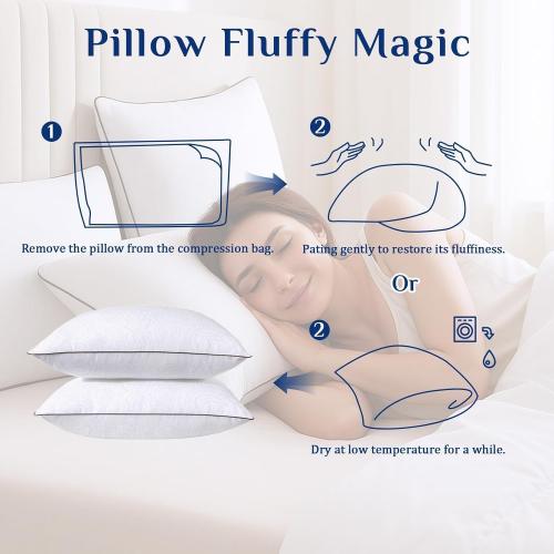 JOLLYVOGUE Standard Pillows Set of 2, Cooling and Supportive Pillows Full Size Set of 2 for Side and Back Sleepers, Down Alternative Hotel Collection Sleeping Pillow