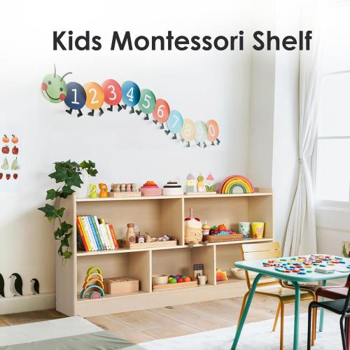 5-Section Wooden Toy Shelf for Kids, Montessori Shelf Storage with Open Shelving & Customizable Layout | Safe, Sturdy Design for Kids Room, Classroom & Playroom