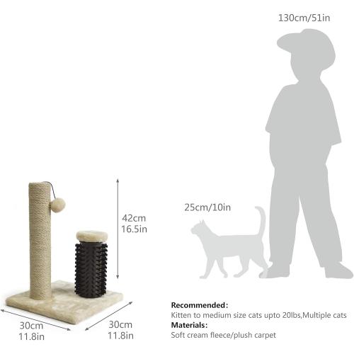 Amazon Basics Cat Scratching Post with Self Groomer for Indoor Cats & Kittens, Small (16.5 H), Beige