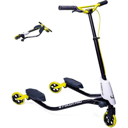 Yvolution Fliker A3/Pro Kids Drift Scooter, Adjustable Handlebar in 3 Heights, 3 Wheels, for Boys and Girls Age 7  Years Old, Max User Weight 175/220 Ibs