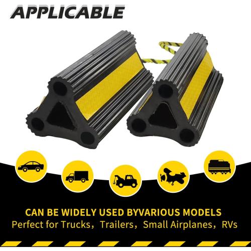 Wheel Chocks for RV Trailer Travel Camper Truck Car, Sturdy Heavy Duty Simple Easy to Use, Rubber Tires Block Stopper Chock with Rope and Yellow Reflective Tape Trailer RV Accessary(2set4pack)