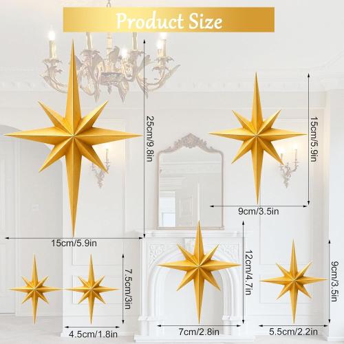 Shudyear 2 Pack Starburst Wall Decor Set, Retro Mid Century Modern Star Wall Art, Gold/Black Plastic Celestial Wall Sculptures for Living Room, Bedroom, Apartment Decor (Gold)
