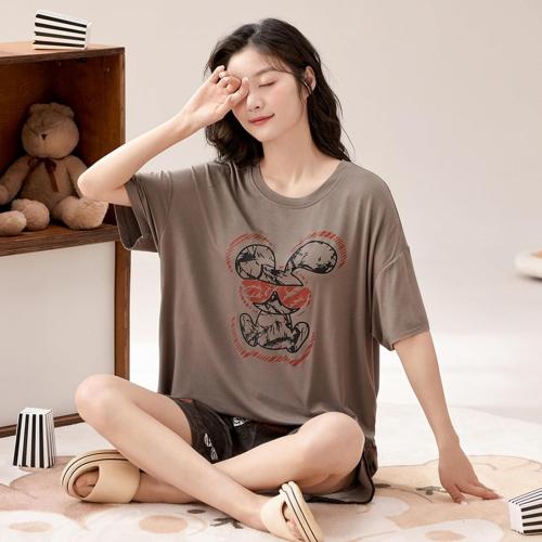 Cute Casual Women Large Girls Kawaii Short Sleeve And Shorts Pajama Set With Chest Pads Home Comfort Fashion Pj Sleep