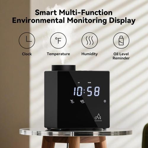 2026 Smart Waterless Diffuser, 2000 Sq.Ft Cold Air Scent Machine with Clock & Environmental Display | 7 Fragrance Levels, 9 Timer Settings, Hotel Collection Diffuser for Home & Large Rooms (Black)