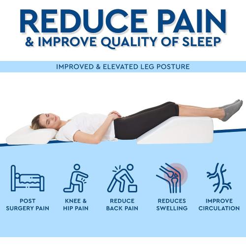 Leg Elevation Wedge Pillow for Sleeping, After Surgery | Memory Foam | Relieves Foot and Ankle Injury, Legs, Hip, and Knee Pain, Improves Blood Circulation, 8 Inch