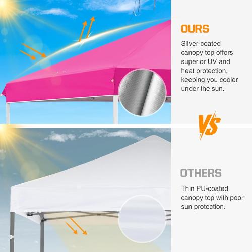 EAGLE PEAK Pop Up Canopy Tent with Wheeled Carry Bag, 8 Stakes, 4 Ropes, 4 Weight Bags, Easy Set Up Tent Canopy, 10x10 ft, 100sqft of Shade, Pink