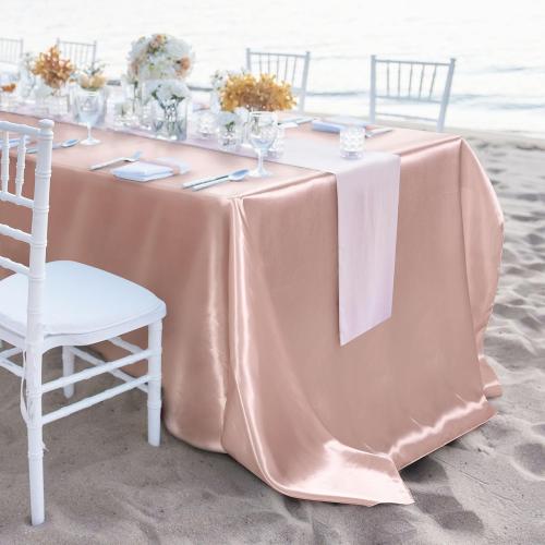 MCEAST Satin Tablecloth 102 x 58 Inches Rectangular Table Overlay Cover Bright Silk Tablecloth Smooth Fabric Table Decor for Wedding Banquet Decoration (Rose Gold)