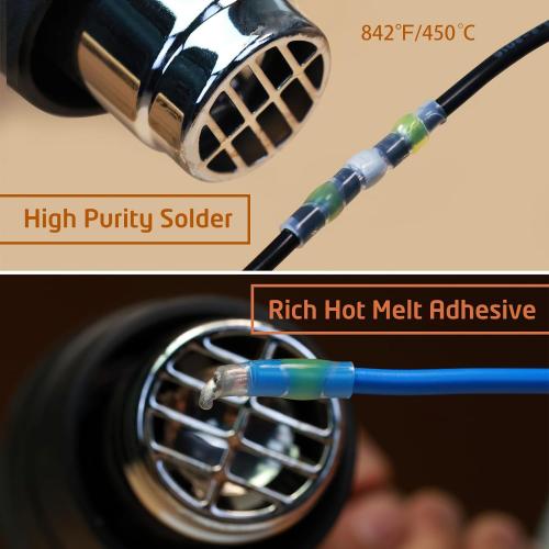 160 Pcs Solder Seal Wire Connectors Kit, Electrical Connectors Heat Shrink Wire Connectors Waterproof Electrical Cable Butt Terminals for Marine Automotive Trailer RV Boat Truck Wiring