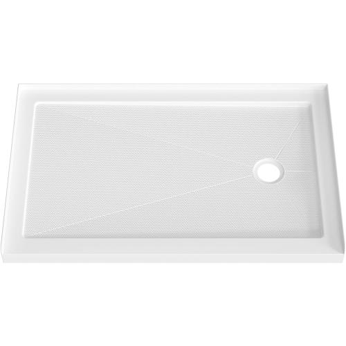Shower Base in White with Single Threshold, Right Drain Location, Rectangle Acrylic Alcove Shower Pan for Bathroom, Non-slip