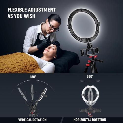 NEEWER Basics 10 Selfie Ring Light with Tripod Stand/3 Phone Holders Compatible with iPhone/3 Cold Shoes/Remote, LED Ringlight Lighting for YouTube TikTok Vlog Video Recording Makeup Streaming, R11