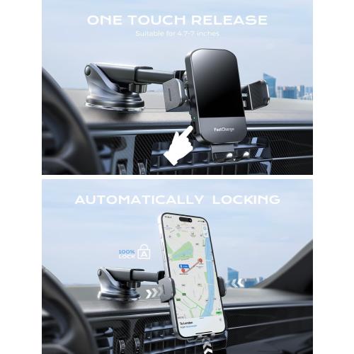 CHGeek Wireless Charger Phone Holders for Your Car, 15W Fast Charging Car Phone Holder Mount, Auto Clamping Truck Cradle Phone Mount for Car, Windshield Dashboard Air Vent Holder