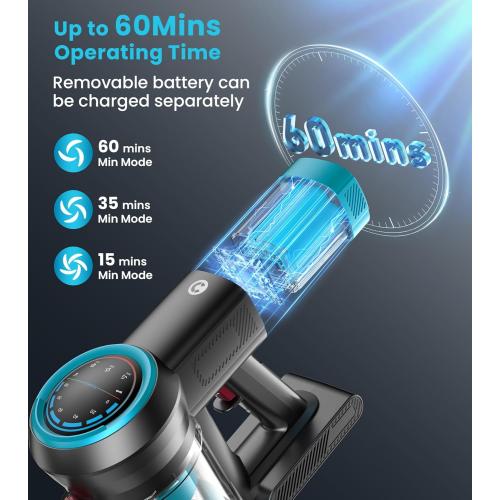 Cordless Vacuum Cleaner, 550W/45Kpa Vacuum Cleaners for Home with Self-Standing, MAX 60Mins Vacuum with LED Display, Anti-Tangled Vacuum Cleaner, Stick Vacuum for Carpet/Pet Hair
