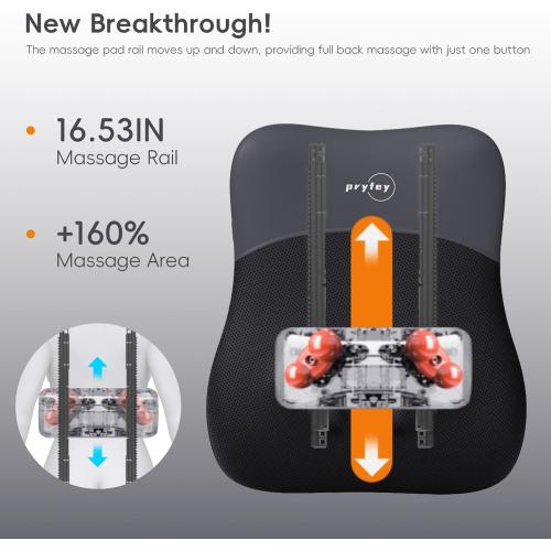 pryfey Back Massager, Rolling Up and Down Back Massager with Heat, Back Massage 4D Kneading for Pain Relief Deep Tissue, Ultrathin Shoulder Massager Mother's Day Gift for Women Men Parents