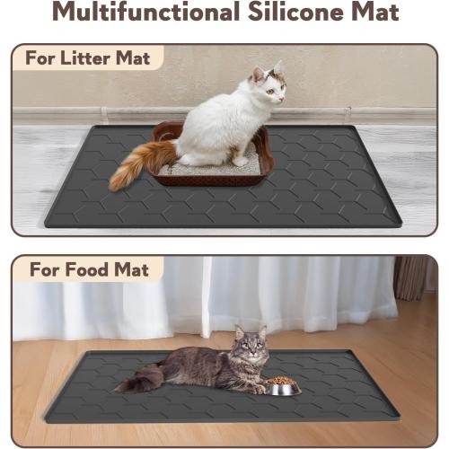 Garoopion Silicone Cat Litter Mat Large 40 X 28, Easy to Clean, Black