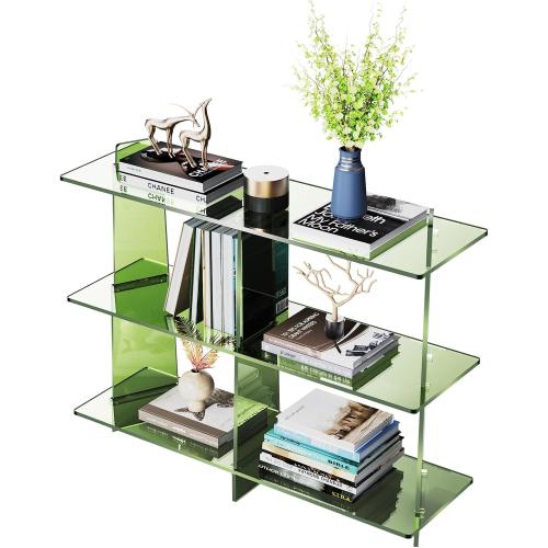 Acrylic Bookshelf, Small 3 Tier Open Bookcase for Small Spaces,Sofa Table, Hallway Entry Table for Home Living Room (Green, 39.4'' x 11.8'' x 31.5'')