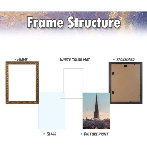 AUEAR, 12x16 Ornate Photo Frame, Bronze Color, with White Mat for 8x12 Picture & Real Glass (2 Pack)
