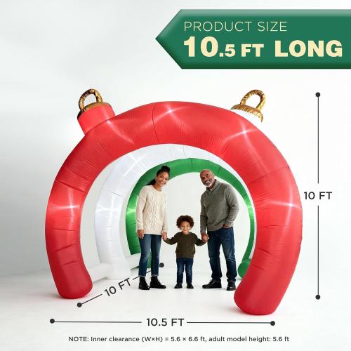 10.5 FT Christmas Inflatables Ornament Tunnel Arch Outdoor Decorations, Blow Up Walk-Through Archway Yard Decor for Garden Lawn Xmas Display