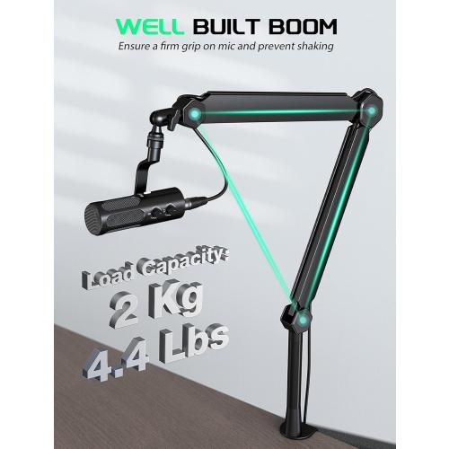 FIFINE Mic Boom Arm, Microphone Stand with Cable Management Channels, Extension Tube, Desk Clamp, Thread Adapter, Fully Adjustable Metal-Built Podcast Mic Arm for Streaming Gaming Recording-BM66T