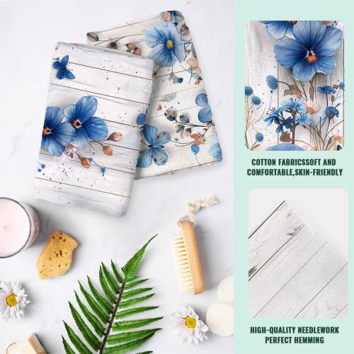 Vintage Blue Flowers Bath Hand Towels Absorbent Butterfly Daisy Decorative Hand Towels for Bathroom Kitchen Home Spa Hotel Yoga,Bathroom Decor Accessories Gifts for Women Man 14x28