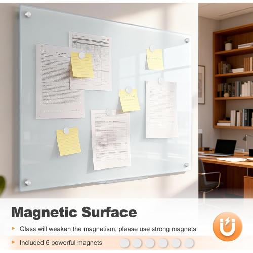 Tempered Glass Whiteboard 24 x 18 Magnetic Glass Dry Erase Board | (2’ x 1.5’) Small Wall Mounted Glass White Board with Acrylic Pen Tray for Office, Home, School