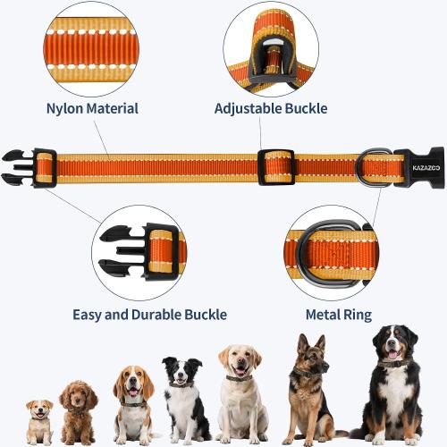 Kazazoo Reflective Dog Collar with Soft Padding Dog Collar for Medium & Small Dogs, No Pull, Heavy Duty, Adjustable Nylon Collar with Quick-Release Buckle, Walking Training-Orange-XS