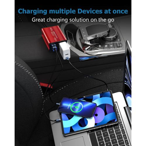 FOVAL 150W Car Power Inverter 12V DC to 110V AC Converter Vehicle Adapter Plug Outlet with 3.1A Dual USB Car Charger for Laptop Computer (Classic Red)
